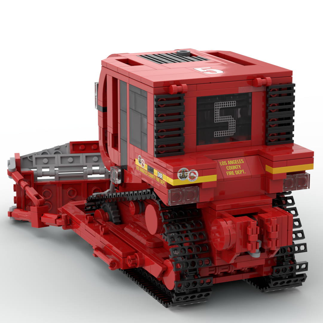 LA County FD Dozer Team 5 | Peterbilt 367 and CAT D8R brick model, view 7