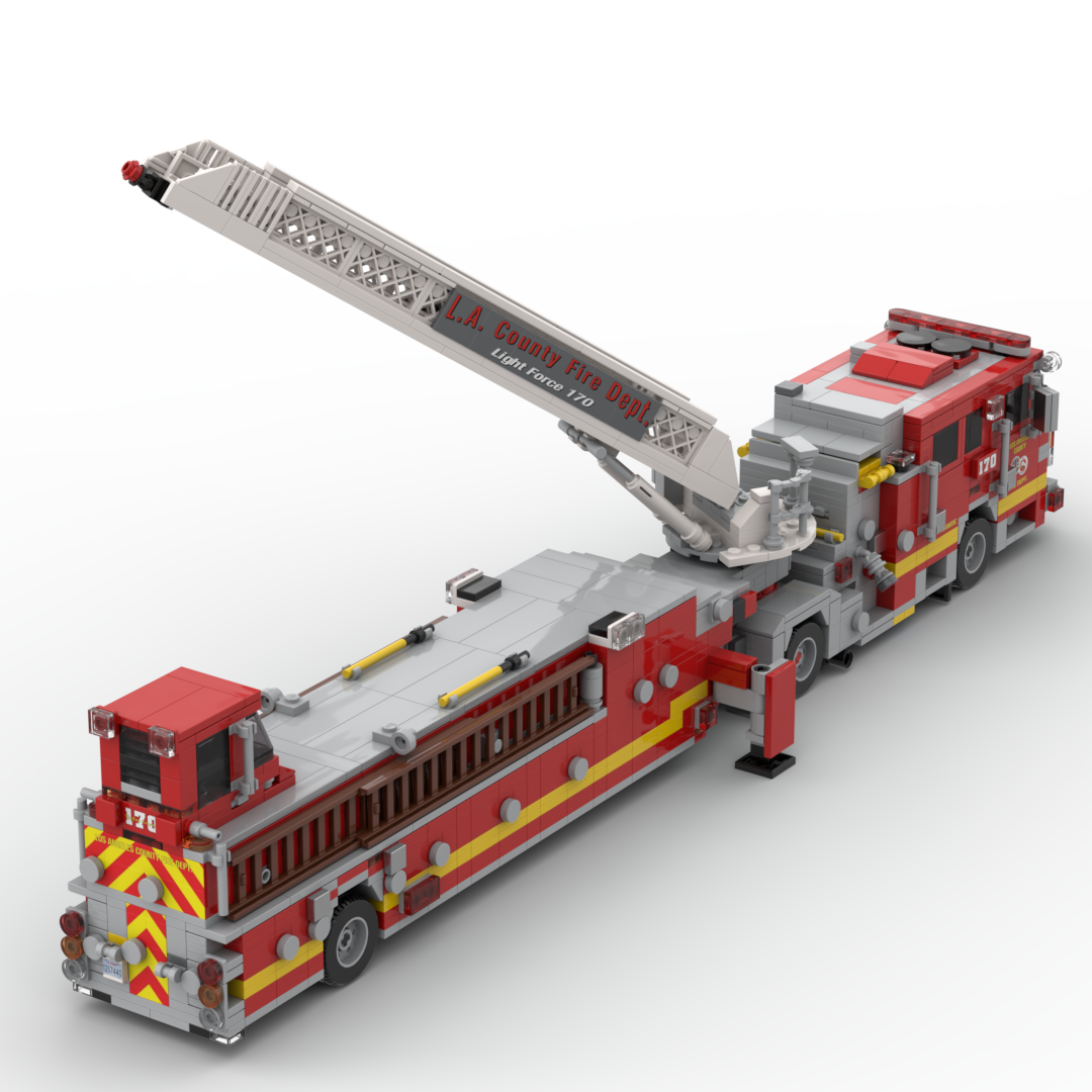LA County FD Truck 170 | 2007 KME Predator Severe Service Tiller brick model, view 6