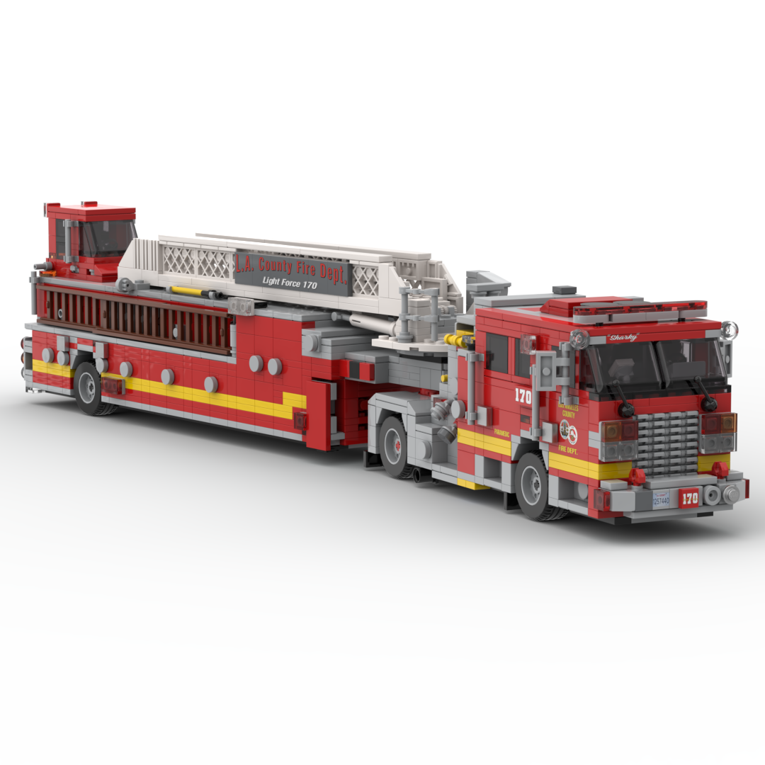 LA County FD Truck 170 | 2007 KME Predator Severe Service Tiller brick model, view 3
