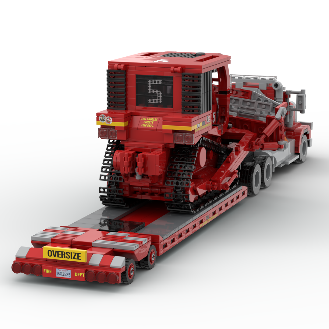 LA County FD Dozer Team 5 | Peterbilt 367 and CAT D8R brick model, view 2