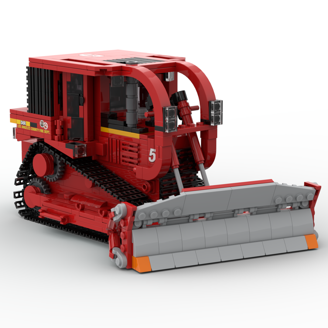LA County FD Dozer Team 5 | Peterbilt 367 and CAT D8R brick model, view 5