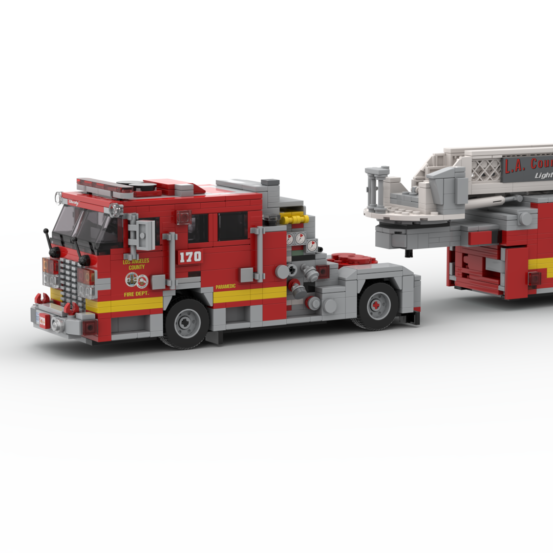 LA County FD Truck 170 | 2007 KME Predator Severe Service Tiller brick model, view 7