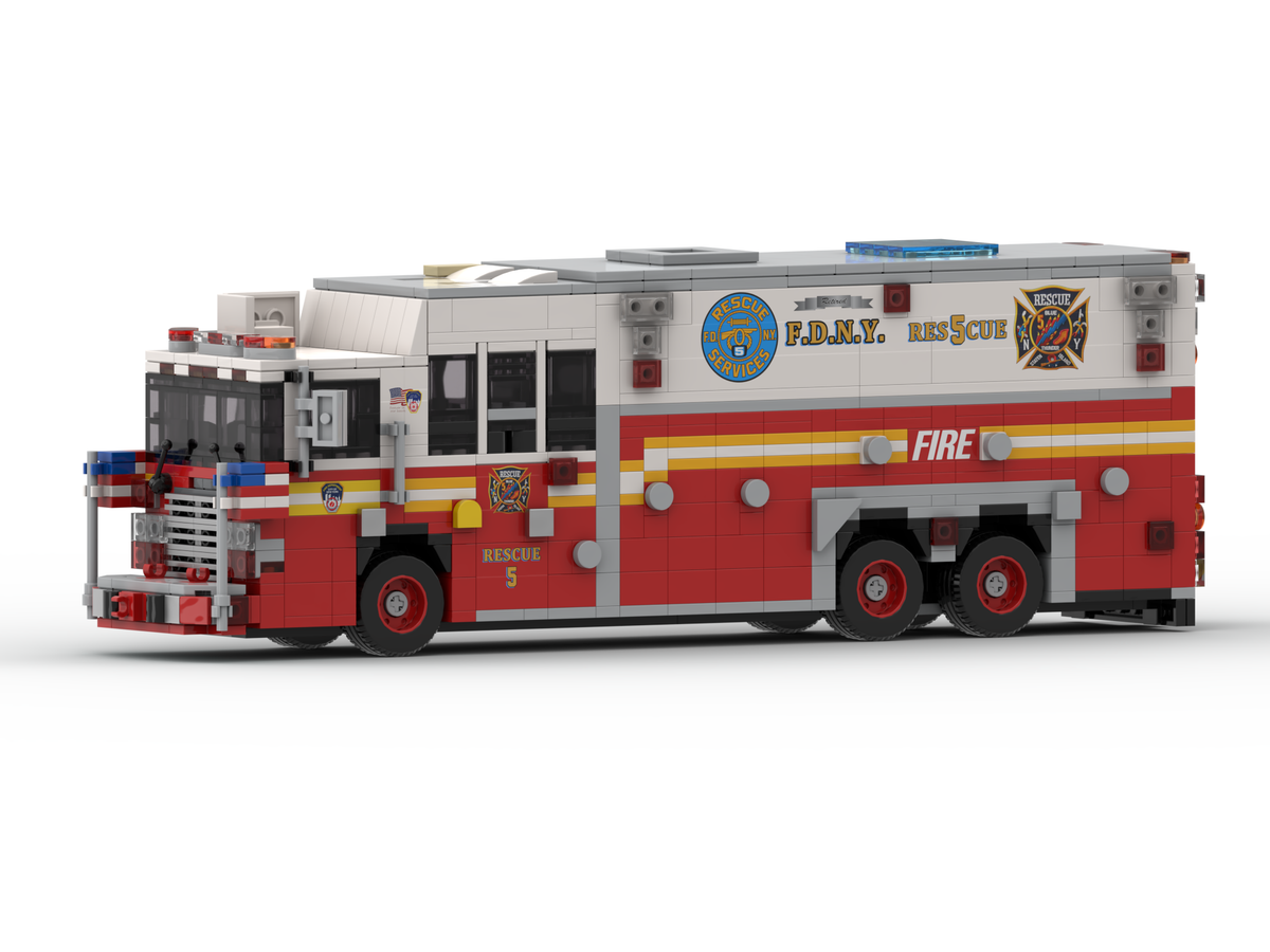 FDNY Rescue 5 | 1996 HME 1871 / Saulsbury Heavy Rescue brick model, view 2