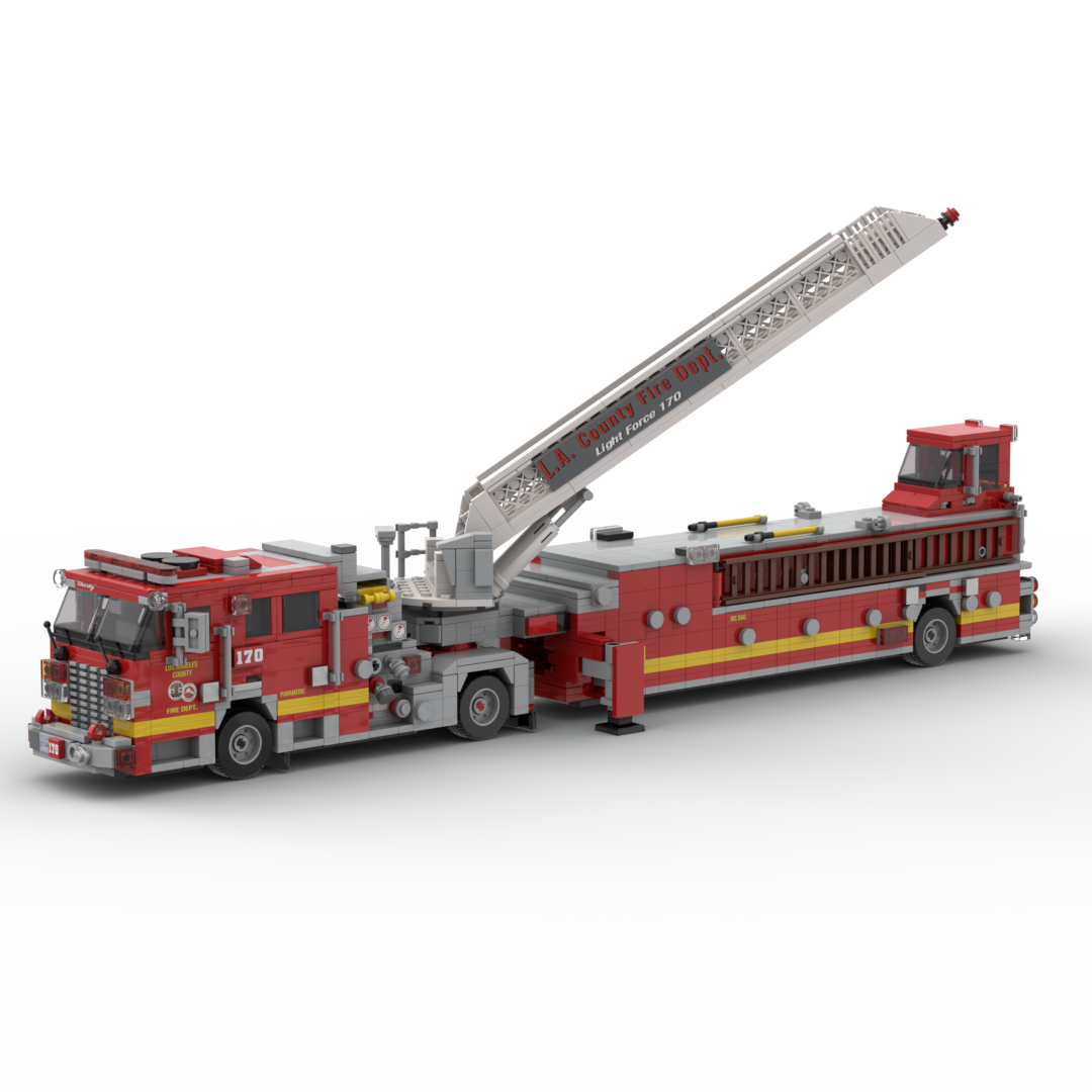 LA County FD Truck 170 | 2007 KME Predator Severe Service Tiller brick model, view 5