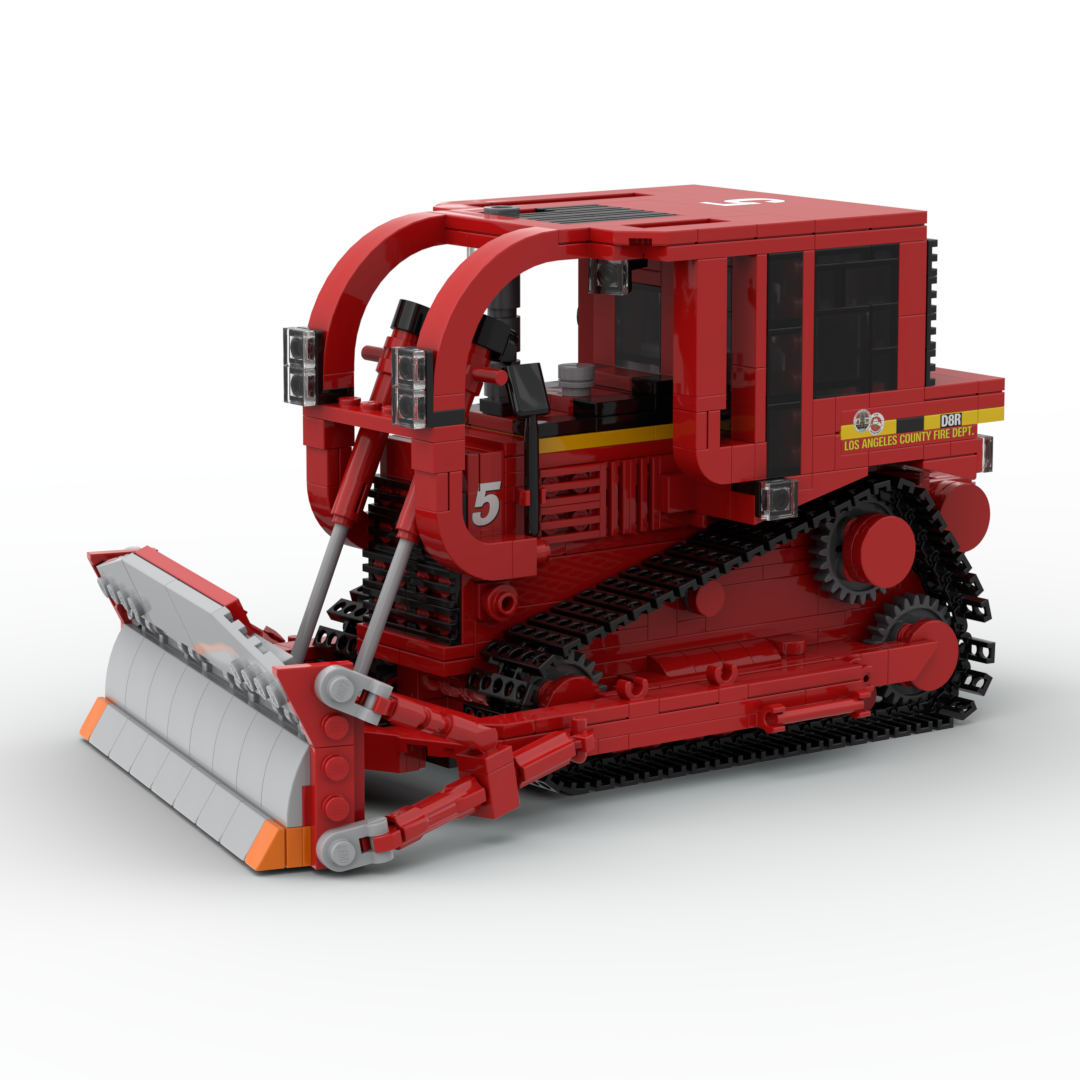 LA County FD Dozer Team 5 | Peterbilt 367 and CAT D8R brick model, view 4