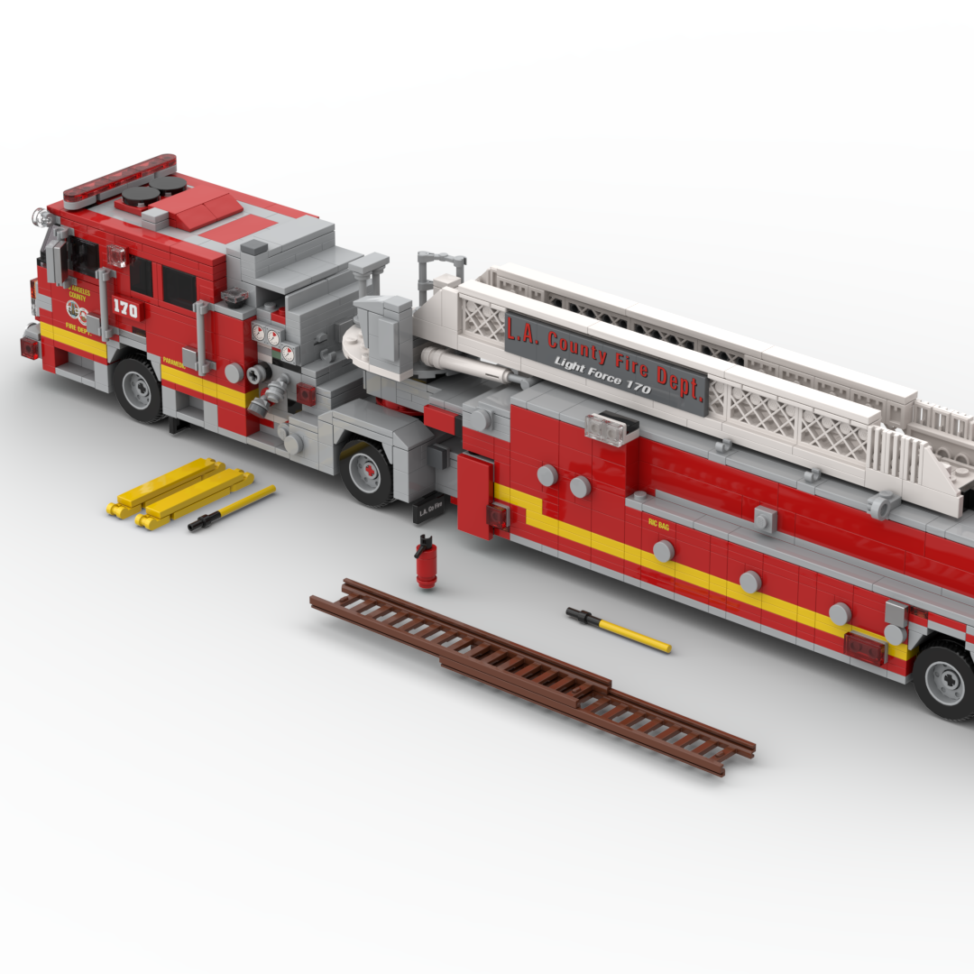 LA County FD Truck 170 | 2007 KME Predator Severe Service Tiller brick model, view 2